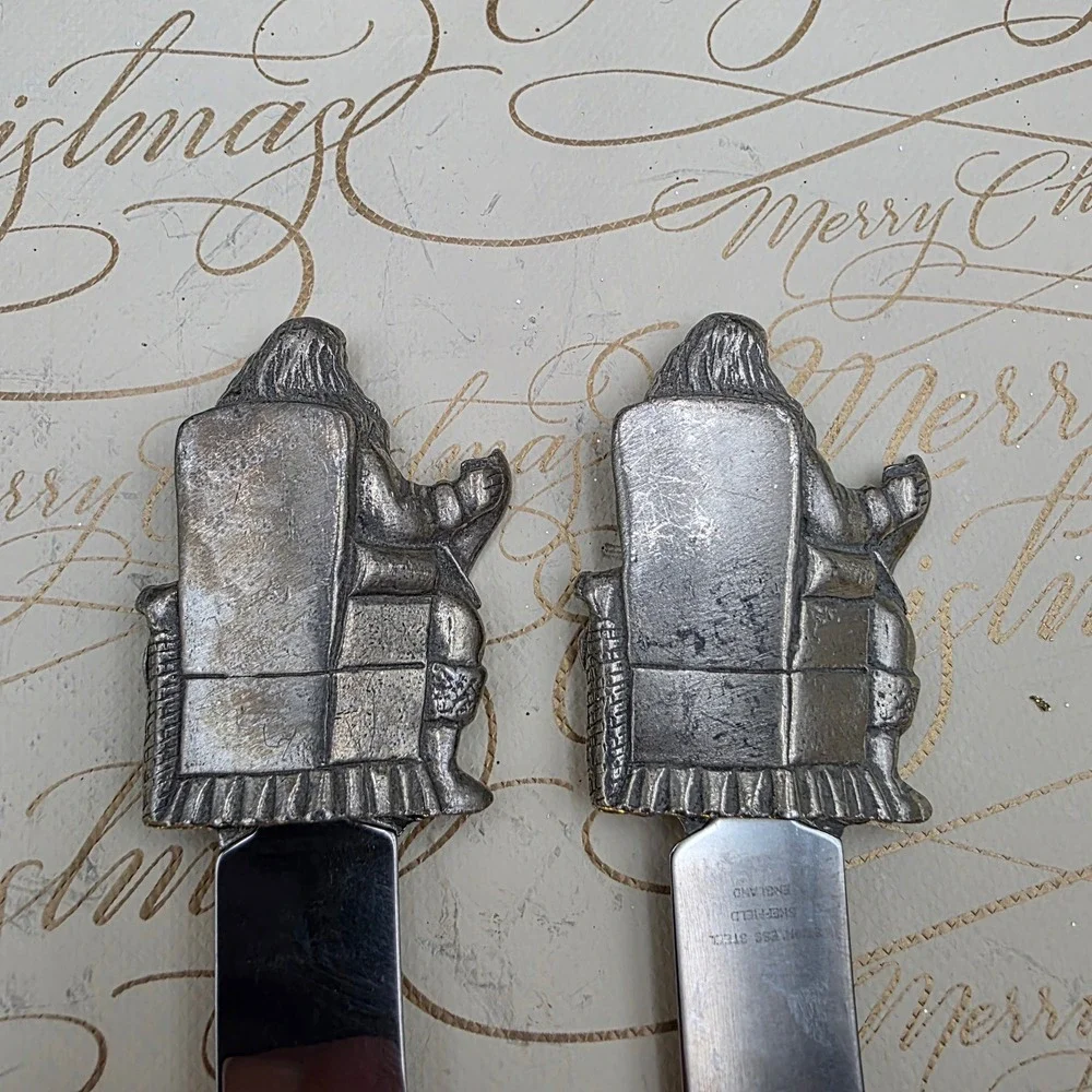 Santa Sheffield England Cheese Butter Appetizer Spreader Knife‎ Set Christmas 5